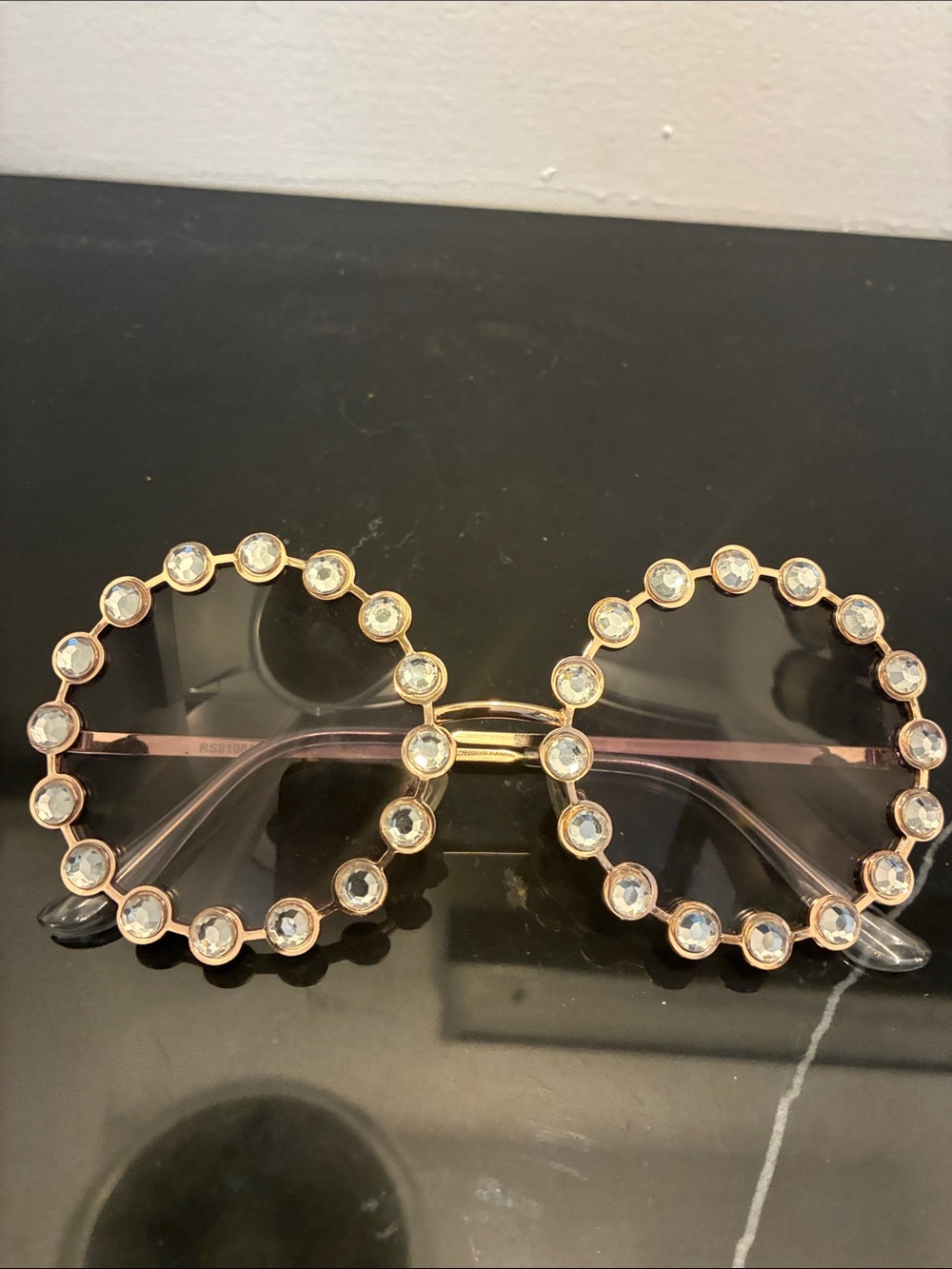 Round Crystal-Embellished Women's Sunglasses in Cristal and Gold colour